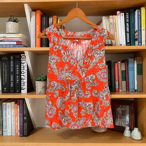 Anthropologie Tops - Anthropologie | Red Paisley Plunging Blouse Small